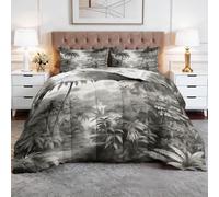 Single Duvet - Bedding Set Coverless with 2 Pillowcase - Reversible Printed Duvet with Ancient Jungle Exotic Birds Pattern - Summer Lightweight and Washable Vintage Botanical Palm Trees