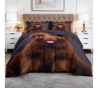 Single Duvet - Bedding Set Coverless with 2 Pillowcase - Reversible Printed Duvet with Newfoundland Puppy Pattern - Summer Lightweight and Washable Cute Animal Duvet 135x200 cm