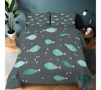 Single Duvet Cartoon Quilted Bedspreads Reversible Design Animal Cute Little Fish Polka Dot Duvet, Soft Lightweight Comforter Set All Season Bedding Set 135 x 200 cm