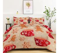 Single Duvet Cartoon Quilted Bedspreads Reversible Design Christmas Mug Snowflake Gingerbread Duvet, Soft Lightweight Comforter Set All Season Bedding Set 135 x 200 cm
