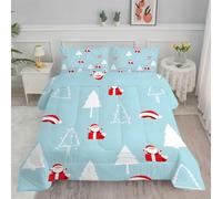 Single Duvet Christmas Blue Coverless Duvet Reversible Comforter Set with 2 Pillowcases Hypoallergenic Printed Duvet Soft Summer Duvet Machine Washable Single Quilt 135x200cm