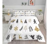 Single Duvet Christmas leaves Coverless Duvet Reversible Comforter Set with 2 Pillowcases Hypoallergenic Printed Duvet Soft Summer Duvet Machine Washable Single Quilt 135x200cm