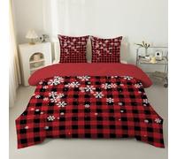 Single Duvet Christmas Snowflakes Single Quilt 7.5 Tog Vintage Plaid Reversible Coverless Duvet Soft Comforter Set With 2 Pillowcases - Lightweight and Machine Washable, 135x200 cm - Red 22