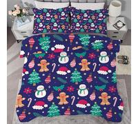 Single Duvet Christmas Tree Coverless Duvet Reversible All Seasons Quilt Single Size 7.5 tog, Gingerbread Man Comforter Machine Washable for Single Bed Summer Winter, Lightweight, 1 Pillowcases