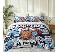 Single Duvet Cover, Doodle Basketball Hoop Easy Care Luxury Soft Microfiber Bedding with Pillowcases and Zipper, Sport Illustration Quilt Cover White