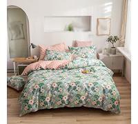 Single Duvet Cover,Floral Bedding Set Pink Plaid Lining Reversible Duvet Cover Set Farmhouse Rural Green Quilts Set For Aldult Girl Bedroom Decor Double King Size Comforter Set,Double3Pcs(200x200cm)