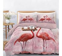 Single Duvet Cover - Microfiber Reversible Flamingos Bubbles Printed Bedding Sets 135x200 cm 2 PCs - Hypoallergenic Romantic And Dreamy Animals Pink Quilt Cover Bedding Sets with Zipper Closure