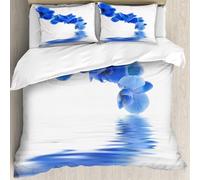 Single Duvet Cover Orchid Bedding Sets Soft Microfibre 3D Blue Flower Quilt Cover 135x200 cm with Zipper Closure + 2 Pillowcases 50x75 cm Bedroom Bed Set C-3915