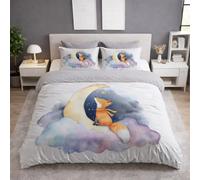 Single Duvet Cover & Quilt Cover Bedding Set - 135 x 200 cm 2 pcs + 1 Pillowcase, Super Soft Microfiber, Wrinkle-Resistant, Easy Care, Breathable, Purple, Cartoon Cute Fox