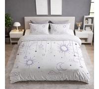 Single Duvet Cover & Quilt Cover Bedding Set - 150 x 200 cm 2 pcs + 1 Pillowcase, Soft Microfiber, Skin-Friendly, Anti-Wrinkle, Reversible, White, Minimalist Line Art Celestial