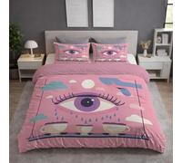 Single Duvet Cover & Quilt Cover Bedding Set - 150 x 200 cm 2 pcs + 1 Pillowcase, Super Soft Microfiber, Wrinkle-Resistant, Easy Care, Breathable, Pink, Illustration Art Eyes