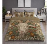 Single Duvet Cover & Quilt Cover Bedding Set - 150 x 200 cm 2 pcs + 1 Pillowcase, Ultra Soft Microfiber, Wrinkle-Resistant, Easy Care, Breathable, Blue White, Vintage Animal Goat