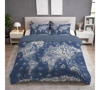 Single Duvet Cover Set 135 x 200 CM Blue Bedding Set Soft Microfiber Reversible Comforter Set Extra Wide with Pillowcases Wrinkle Resistant Generous Vintage Hand-drawn Map