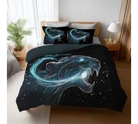 Single Duvet Cover Set 135 x 200 cm,jet black Tiger - animal illustration Print,Brushed Microfibre - Super Soft, Reversible Quilt Cover with Hidden Zip & Corner Ties, 1