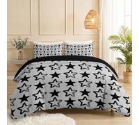 Single Duvet Cover Set 135 x 200 cm, Modern MinimalistDuvet Cover with 2 Pillowcases, Geometry Five-Pointed Star Printed Microfiber Bedding Set for Teens Girls with Zipper Closure