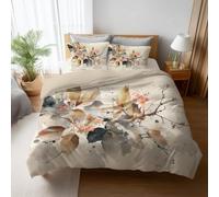 Single Duvet Cover Set 135 x 200 cm,off white Branches - ink wash Print,Brushed Microfibre - Super Soft, Reversible Quilt Cover with Hidden Zip & Corner Ties, 1