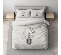 Single Duvet Cover Set 135 x 200 cm, Soft Reversible Microfibre Bedding Set, Hidden Zip Closure, Wrinkle & Fade Resistant, Breathable, Easy Care, Black, Bulb Candle Sketch