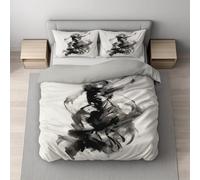 Single Duvet Cover Set 135 x 200 cm, Soft Reversible Microfibre Bedding Set, Hidden Zip Closure, Wrinkle & Fade Resistant, Breathable, Easy Care, Black, Figure Ink Abstract