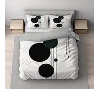 Single Duvet Cover Set 135 x 200 cm, Soft Reversible Microfibre Bedding Set, Hidden Zip Closure, Wrinkle & Fade Resistant, Breathable, Easy Care, Black, Circle Line Geometric