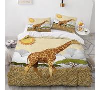Single Duvet Cover Set 135x200 cm 3D Cartoon Giraffe Bedding Set with Zipper Closure Ultra Soft Microfibre Sun Quilt Cover 2 Pieces with Pillowcase 50x75（Pattern 4-19）