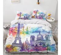 Single Duvet Cover Set 135x200 cm 3D Eiffel Tower Bedding Set with Zipper Closure Ultra Soft Microfibre Paris Quilt Cover 2 Pieces with Pillowcase 50x75（MXX 30-4）