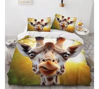 Single Duvet Cover Set 135x200 cm 3D Giraffe Bedding Set with Zipper Closure Ultra Soft Microfibre Giraffe Quilt Cover 2 Pieces with Pillowcase 50x75（Pattern 4-1）