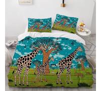 Single Duvet Cover Set 135x200 cm 3D Giraffe Bedding Set with Zipper Closure Ultra Soft Microfibre Giraffe Quilt Cover 2 Pieces with Pillowcase 50x75（Pattern 3-4）