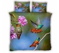 Single Duvet Cover Set 135x200 cm 3D Hummingbird Bedding Set with Zipper Closure Ultra Soft Microfibre Flowers Birds Quilt Cover 2 Pieces with Pillowcase 50x75（MXX 12-1）
