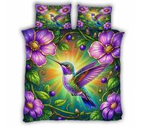 Single Duvet Cover Set 135x200 cm 3D Hummingbird Bedding Set with Zipper Closure Ultra Soft Microfibre Flowers Birds Quilt Cover 2 Pieces with Pillowcase 50x75（MXX 5-1）