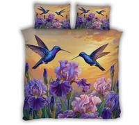 Single Duvet Cover Set 135x200 cm 3D Hummingbird Bedding Set with Zipper Closure Ultra Soft Microfibre Flowers Birds Quilt Cover 2 Pieces with Pillowcase 50x75（MXX 1-3）