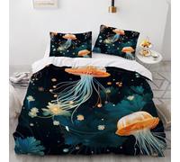 Single Duvet Cover Set 135x200 cm 3D Jellyfish Bedding Set with Zipper Closure Ultra Soft Microfibre Jellyfish Quilt Cover 2 Pieces with Pillowcase 50x75(Pattern 2-3)
