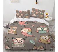 Single Duvet Cover Set 135x200 cm 3D Owl Bedding Set with Zipper Closure Ultra Soft Microfibre Boho Animals Quilt Cover 2 Pieces with Pillowcase 50x75（MXX 37-3）
