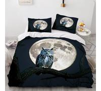 Single Duvet Cover Set 135x200 cm 3D Owl Bedding Set with Zipper Closure Ultra Soft Microfibre Moon Quilt Cover 2 Pieces with Pillowcase 50x75（MXX 29-13）