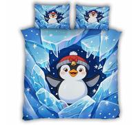 Single Duvet Cover Set 135x200 cm 3D Penguin Bedding Set with Zipper Closure Ultra Soft Microfibre Cute Penguins Quilt Cover 2 Pieces with Pillowcase 50x75（MXX 6-1）