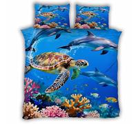 Single Duvet Cover Set 135x200 cm 3D Sea Turtle Bedding Set with Zipper Closure Ultra Soft Microfibre Dolphin Quilt Cover 2 Pieces with Pillowcase 50x75（MXX 6-6）