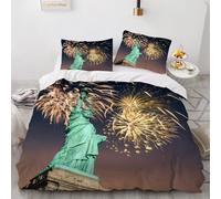 Single Duvet Cover Set 135x200 cm 3D Statue Of Liberty Bedding Set with Zipper Closure Ultra Soft Microfibre New York Quilt Cover 2 Pieces with Pillowcase 50x75（Pattern 5-7）