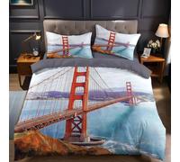 Single Duvet Cover Set 135x200 cm Golden Gate Bridge, San Francisco Microfibre Quilt Cover with 1 Pillowcases 50x75 cm, Printed Bedding Set for Kids Teens Bedroom Decor