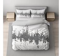 Single Duvet Cover Set 140 x 200 cm, Soft Reversible Microfibre Bedding Set, Hidden Zip Closure, Wrinkle & Fade Resistant, Breathable, Easy Care, Black, City Pixel Building