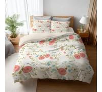 Single Duvet Cover Set 2-Piece for Kids and Adults - Vintage Floral Roses Forget-Me-Nots Ultra-Soft Warm & Comfort Light Beige Bed Linen Set with Zipper 135 x 200 cm (53" x 79") + Pillowcase