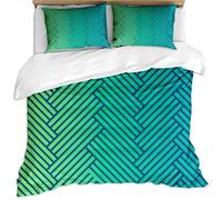 Single Duvet Cover Set 3 Pcs Kids Single Bedding Sets 135X200Cm - Ultra Soft Easy Care Microfiber Quilt Cover Set With Zipper Closure With 2 Pillowcases - 3D Modern Stylish Geometric Blue Green Pat