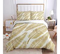 Single Duvet Cover Set 3 Pcs White Golden Leaves Pattern Easy Care Bedding Set Duvet Covers 135X200Cm With 2 Pillowcases 50X75Cm Soft Microfiber Quilt Cover Set With Zipper Closure