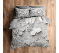 Single Duvet Cover Set 3D Butterfly Bedding - 2 Piece with 1 Pillowcase, Art White Printed Design, for Bedroom Decor, Soft Brushed Microfiber, Zip Fastening - OI469