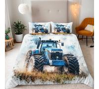 Single Duvet Cover Set 3D Cartoon Farm Tractor Print Bedding Set 3 Pcs Quilt Cover 135x200 cm Microfiber Soft Breathable Comforter Cover + 2 Pillowcases With zip corner Ties Bedroom Decor