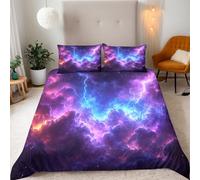 Single Duvet Cover Set 3D Clouds Lightning Double-Sided Print Bedding Set 3 Pcs Quilt Cover 155x220cm Purple Duvet Cover Sets Microfiber Bedding Set With Zipper + 2 pillowcases 50x75cm