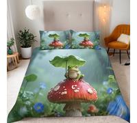 Single Duvet Cover Set 3D Tree Frog Mushroom Double-Sided Print Bedding Set 3 Pcs Quilt Cover 200x200cm Tropical Rain Forest Duvet Cover Sets Microfiber Bedding Set With Zipper +2 pillowcases 50x75cm