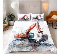 Single Duvet Cover Set 3D Trucks Excavator Tractor Print Bedding Set 3 Pcs Quilt Cover 135x200 cm Microfiber Soft Breathable Comforter Cover + 2 Pillowcases With zip corner Ties Bedroom Decor