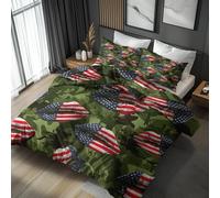 Single Duvet Cover Set American Flag Bedding - 2 Piece with 1 Pillowcase, Camouflage Lip Print Printed Design, for Bedroom Decor, Soft Brushed Microfiber, Zip Fastening - FD522