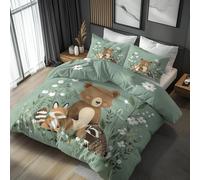 Single Duvet Cover Set Bear Fox Raccoon Bedding - 2 Piece with 1 Pillowcase, Cute Cartoon Animals Printed Design, for Bedroom Decor, Soft Brushed Microfiber, Zip Fastening - FD097