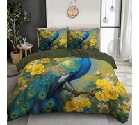 Single Duvet Cover Set Beautiful Blue Peacock Microfiber Bedding Set Yellow Soft Breathable Quilt Cover 135 X 200 Cm With Zipper Closure And 2 Pillowcases 50X75Cm, Elegant And Luxurious