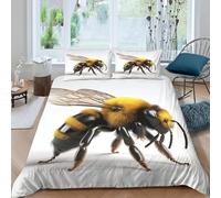 Single Duvet Cover Set Bee 3D Printed Cute Insects Bedding Set Brushed Microfibre Quilt Cover 135x200 cm with Zipper Closure and 2 Pillowcases 50x75 cm d-721